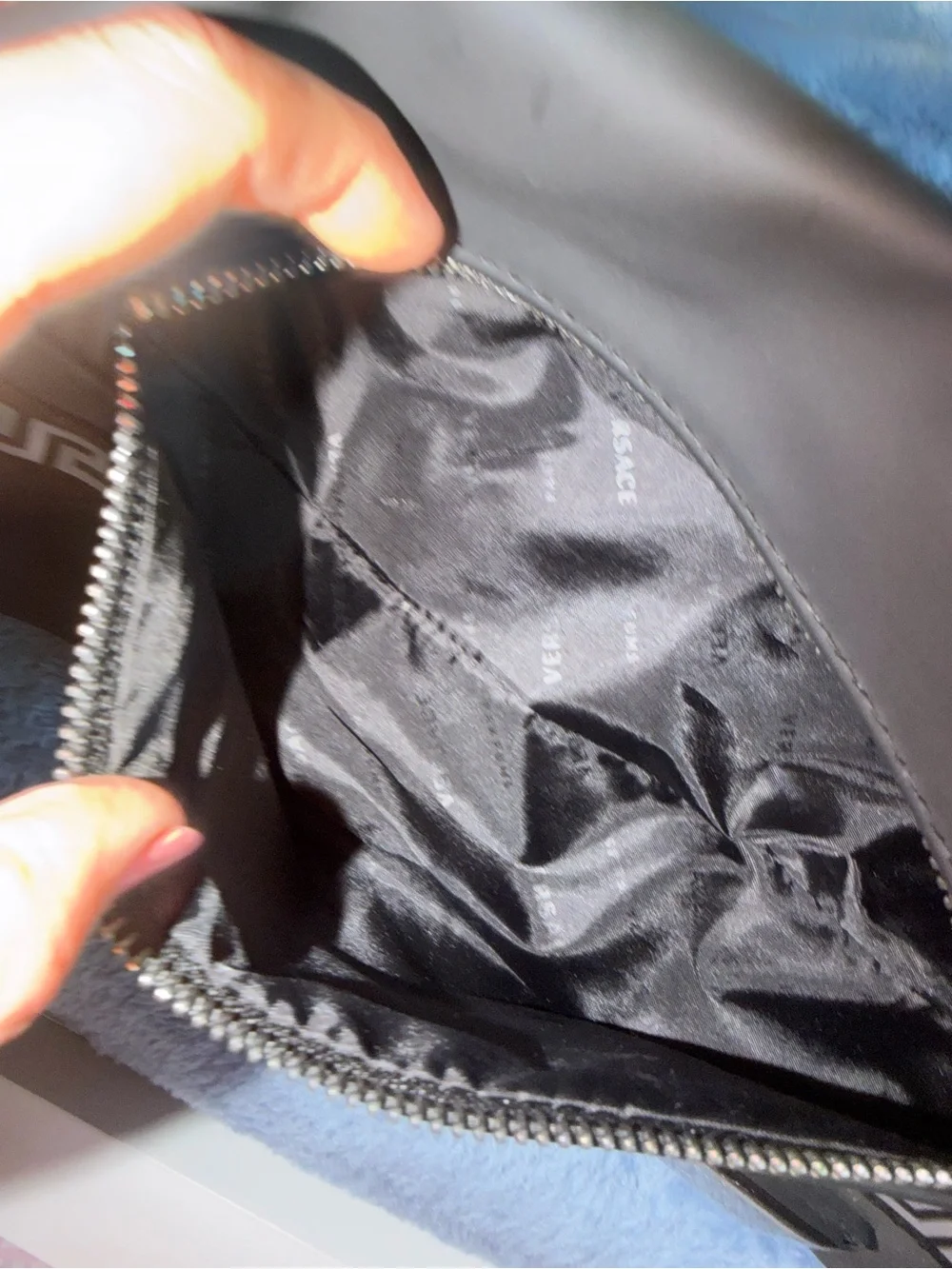 Versace Black Satin-Lined Cosmetic Pouch with Branded Interior